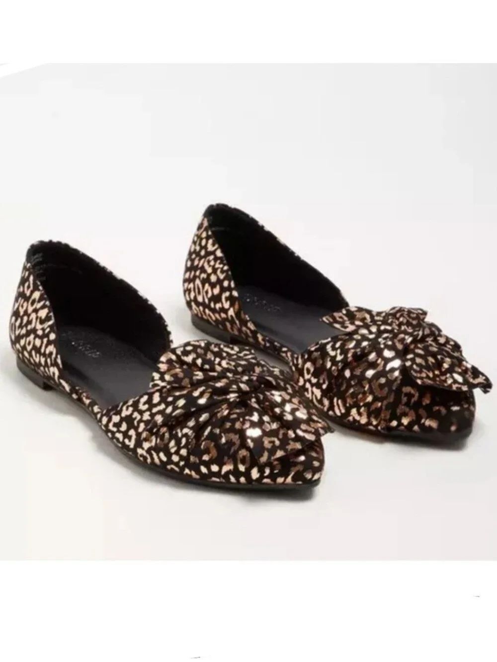 Torrid 9WW Leopard-Print Pointed Flats in Black, Gold & Tan - New